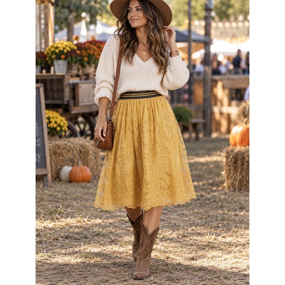 Ariat Dresses & Skirts - NEW Ariat Stevie Midi Skirt Gold Dust Floral Tulle Lace Mesh XL Ethereal Fairy
